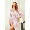 Ekouaer Women’s Lace-Trim Silk Robes Bride Bridesmaid Kimono Satin Bathrobe V Neck Sleepwear with 3/4 Sleeve(White Pink Leopard)