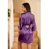 Ekouaer Women’s Lace-Trim Silk Robes Bride Bridesmaid Kimono Satin Bathrobe V Neck Sleepwear with 3/4 Sleeve(Wineberry)