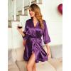 Ekouaer Women’s Lace-Trim Silk Robes Bride Bridesmaid Kimono Satin Bathrobe V Neck Sleepwear with 3/4 Sleeve(Wineberry)