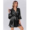 Ekouaer Women’s Satin Robe Short Ruffle Hem Silky Robes Lightweight Kimono Brides Bathrobes Sleepwear XS-XXL(Black)