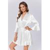 Ekouaer Women’s Satin Robe Short Ruffle Hem Silky Robes Lightweight Kimono Brides Bathrobes Sleepwear XS-XXL(Bright White)