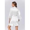 Ekouaer Women’s Satin Robe Short Ruffle Hem Silky Robes Lightweight Kimono Brides Bathrobes Sleepwear XS-XXL(Bright White)
