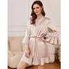Ekouaer Women’s Satin Robe Short Ruffle Hem Silky Robes Lightweight Kimono Brides Bathrobes Sleepwear XS-XXL(Champagne)