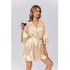 Ekouaer Women’s Satin Robe Short Ruffle Hem Silky Robes Lightweight Kimono Brides Bathrobes Sleepwear XS-XXL(Champaign Gold)