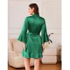 Ekouaer Women’s Satin Robe Short Ruffle Hem Silky Robes Lightweight Kimono Brides Bathrobes Sleepwear XS-XXL(Dark Green)