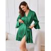 Ekouaer Women’s Satin Robe Short Ruffle Hem Silky Robes Lightweight Kimono Brides Bathrobes Sleepwear XS-XXL(Dark Green)