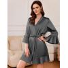 Ekouaer Women’s Satin Robe Short Ruffle Hem Silky Robes Lightweight Kimono Brides Bathrobes Sleepwear XS-XXL(Dark Grey)