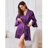 Ekouaer Women’s Satin Robe Short Ruffle Hem Silky Robes Lightweight Kimono Brides Bathrobes Sleepwear XS-XXL(Dark Purple)