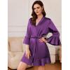 Ekouaer Women’s Satin Robe Short Ruffle Hem Silky Robes Lightweight Kimono Brides Bathrobes Sleepwear XS-XXL(Dark Purple)