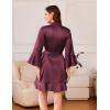 Ekouaer Women’s Satin Robe Short Ruffle Hem Silky Robes Lightweight Kimono Brides Bathrobes Sleepwear XS-XXL(Deep Red)