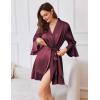 Ekouaer Women’s Satin Robe Short Ruffle Hem Silky Robes Lightweight Kimono Brides Bathrobes Sleepwear XS-XXL(Deep Red)