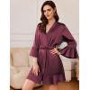 Ekouaer Women’s Satin Robe Short Ruffle Hem Silky Robes Lightweight Kimono Brides Bathrobes Sleepwear XS-XXL(Deep Red)