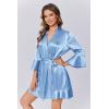 Ekouaer Women’s Satin Robe Short Ruffle Hem Silky Robes Lightweight Kimono Brides Bathrobes Sleepwear XS-XXL(Light Blue)