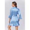 Ekouaer Women’s Satin Robe Short Ruffle Hem Silky Robes Lightweight Kimono Brides Bathrobes Sleepwear XS-XXL(Light Blue)