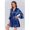Ekouaer Women’s Satin Robe Short Ruffle Hem Silky Robes Lightweight Kimono Brides Bathrobes Sleepwear XS-XXL(Navy Blue)