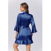 Ekouaer Women’s Satin Robe Short Ruffle Hem Silky Robes Lightweight Kimono Brides Bathrobes Sleepwear XS-XXL(Navy Blue)