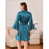 Ekouaer Women’s Satin Robe Short Ruffle Hem Silky Robes Lightweight Kimono Brides Bathrobes Sleepwear XS-XXL(Peacock Blue)