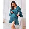 Ekouaer Women’s Satin Robe Short Ruffle Hem Silky Robes Lightweight Kimono Brides Bathrobes Sleepwear XS-XXL(Peacock Blue)