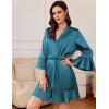 Ekouaer Women’s Satin Robe Short Ruffle Hem Silky Robes Lightweight Kimono Brides Bathrobes Sleepwear XS-XXL(Peacock Blue)