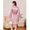 Ekouaer Women’s Satin Robe Short Ruffle Hem Silky Robes Lightweight Kimono Brides Bathrobes Sleepwear XS-XXL(Pink)