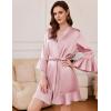 Ekouaer Women’s Satin Robe Short Ruffle Hem Silky Robes Lightweight Kimono Brides Bathrobes Sleepwear XS-XXL(Pink)