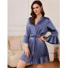 Ekouaer Women’s Satin Robe Short Ruffle Hem Silky Robes Lightweight Kimono Brides Bathrobes Sleepwear XS-XXL(Purple Blue)