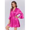 Ekouaer Women’s Satin Robe Short Ruffle Hem Silky Robes Lightweight Kimono Brides Bathrobes Sleepwear XS-XXL(Rose Red)