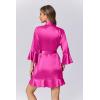 Ekouaer Women’s Satin Robe Short Ruffle Hem Silky Robes Lightweight Kimono Brides Bathrobes Sleepwear XS-XXL(Rose Red)