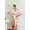 Ekouaer Women’s Satin Robes 3/4 Sleeve Silk Robes Short Kimono Sexy Bride Bathrobes Lace Trim Loungewear with Pockets(Champagne)