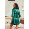 Ekouaer Women’s Satin Robes 3/4 Sleeve Silk Robes Short Kimono Sexy Bride Bathrobes Lace Trim Loungewear with Pockets(Dark Green)