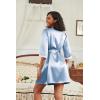 Ekouaer Women’s Satin Robes 3/4 Sleeve Silk Robes Short Kimono Sexy Bride Bathrobes Lace Trim Loungewear with Pockets(Light Blue)
