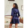 Ekouaer Women’s Satin Robes 3/4 Sleeve Silk Robes Short Kimono Sexy Bride Bathrobes Lace Trim Loungewear with Pockets(Navy Blue)