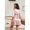 Ekouaer Women’s Satin Robes 3/4 Sleeve Silk Robes Short Kimono Sexy Bride Bathrobes Lace Trim Loungewear with Pockets(Pink)