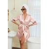 Ekouaer Women’s Satin Robes 3/4 Sleeve Silk Robes Short Kimono Sexy Bride Bathrobes Lace Trim Loungewear with Pockets(Pink)