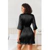 Ekouaer Women’s Satin Robes Silk Kimono Bath Robe Short Ruffled Hem Bride Bridesmaid Sleepwear with Pockets(01black)