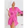 Ekouaer Women’s Satin Robes Silk Kimono Bath Robe Short Ruffled Hem Bride Bridesmaid Sleepwear with Pockets(01hot Pink Leopard)
