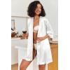 Ekouaer Women’s Satin Robes Silk Kimono Bath Robe Short Ruffled Hem Bride Bridesmaid Sleepwear with Pockets(01white)
