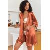 Ekouaer Women’s Satin Robes Silk Kimono Bath Robe Short Ruffled Hem Bride Bridesmaid Sleepwear with Pockets(Brown)