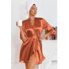 Ekouaer Women’s Satin Robes Silk Kimono Bath Robe Short Ruffled Hem Bride Bridesmaid Sleepwear with Pockets(Brown)