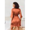 Ekouaer Women’s Satin Robes Silk Kimono Bath Robe Short Ruffled Hem Bride Bridesmaid Sleepwear with Pockets(Brown)