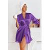 Ekouaer Women’s Satin Robes Silk Kimono Bath Robe Short Ruffled Hem Bride Bridesmaid Sleepwear with Pockets(Deep Purple)