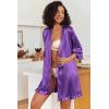 Ekouaer Women’s Satin Robes Silk Kimono Bath Robe Short Ruffled Hem Bride Bridesmaid Sleepwear with Pockets(Deep Purple)