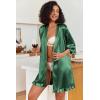 Ekouaer Women’s Satin Robes Silk Kimono Bath Robe Short Ruffled Hem Bride Bridesmaid Sleepwear with Pockets(Evergreen)