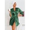 Ekouaer Women’s Satin Robes Silk Kimono Bath Robe Short Ruffled Hem Bride Bridesmaid Sleepwear with Pockets(Evergreen)