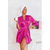 Ekouaer Women’s Satin Robes Silk Kimono Bath Robe Short Ruffled Hem Bride Bridesmaid Sleepwear with Pockets(Hot Pink)
