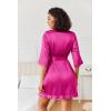 Ekouaer Women’s Satin Robes Silk Kimono Bath Robe Short Ruffled Hem Bride Bridesmaid Sleepwear with Pockets(Hot Pink)