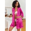 Ekouaer Women’s Satin Robes Silk Kimono Bath Robe Short Ruffled Hem Bride Bridesmaid Sleepwear with Pockets(Hot Pink)