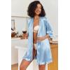 Ekouaer Women’s Satin Robes Silk Kimono Bath Robe Short Ruffled Hem Bride Bridesmaid Sleepwear with Pockets(Light Blue)