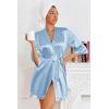 Ekouaer Women’s Satin Robes Silk Kimono Bath Robe Short Ruffled Hem Bride Bridesmaid Sleepwear with Pockets(Light Blue)