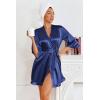 Ekouaer Women’s Satin Robes Silk Kimono Bath Robe Short Ruffled Hem Bride Bridesmaid Sleepwear with Pockets(Navy)